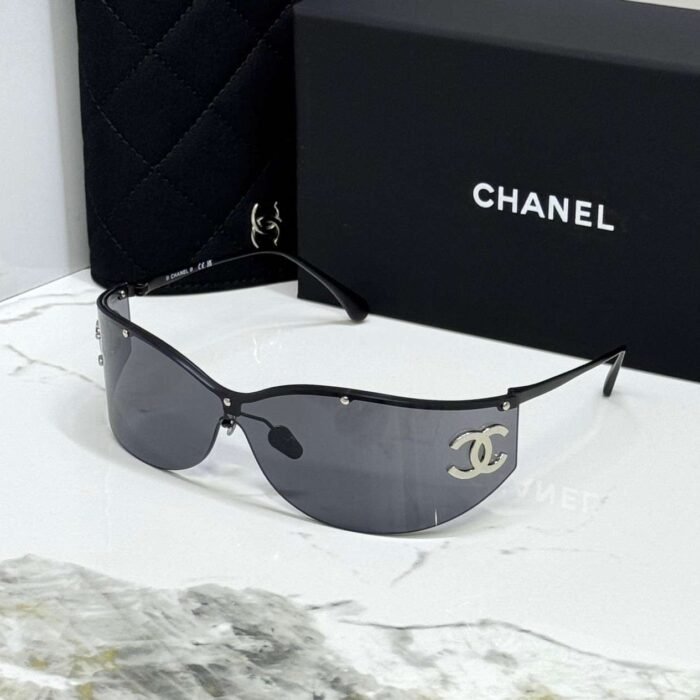 Chanel Shield Oversized Black Lens Sunglasses