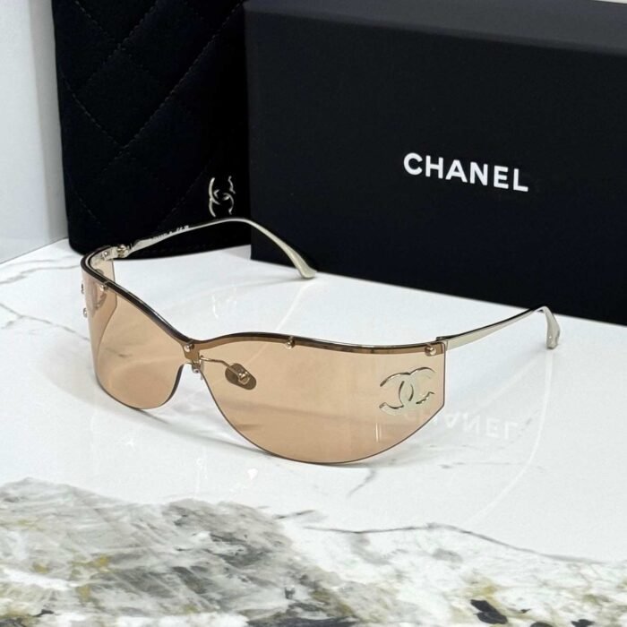 Chanel Shield Oversized Brown Lens Sunglasses Sliver CC Logo