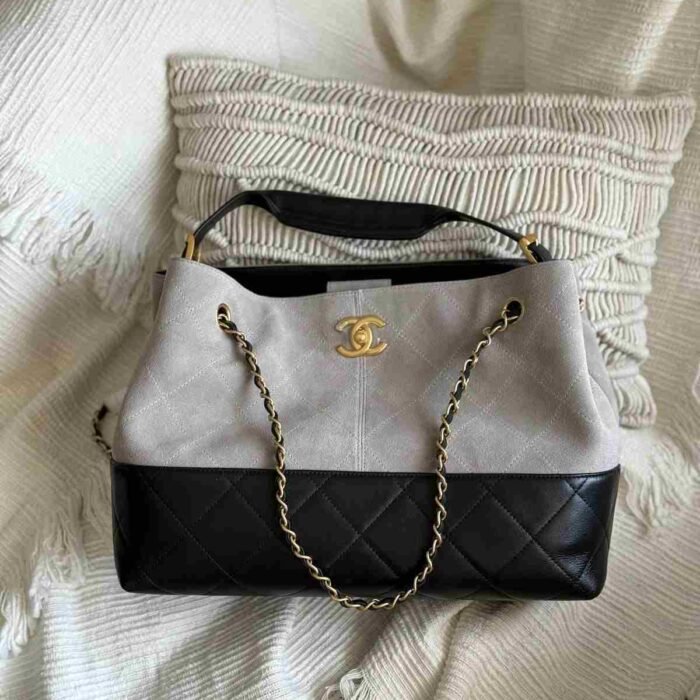 Chanel Suede Calfskin Shiny Lambskin Shopping Bag