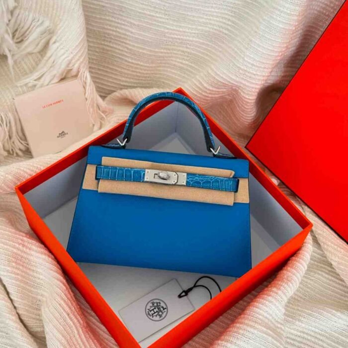 Hermes Epsom Mini Kelly Sellier 20 Bag Blue Hydra