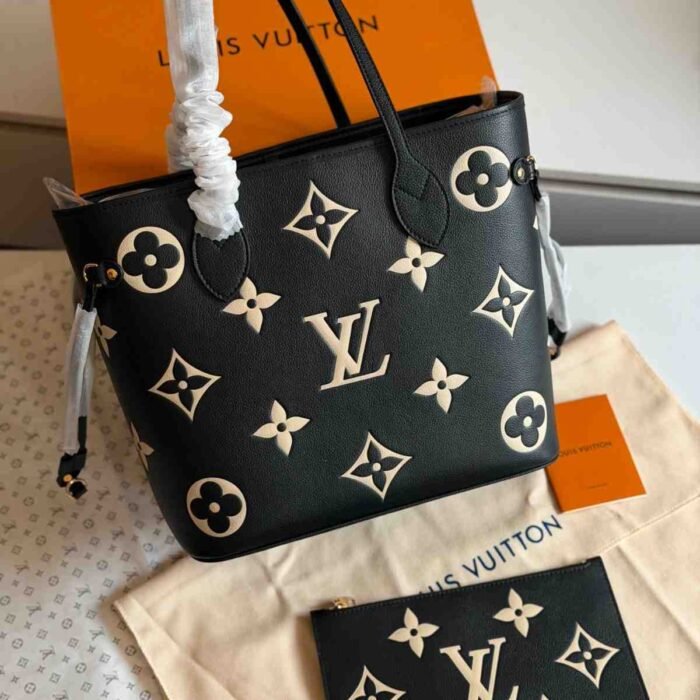 Louis Vuitton Neverfull Tote Bag Black & Beige