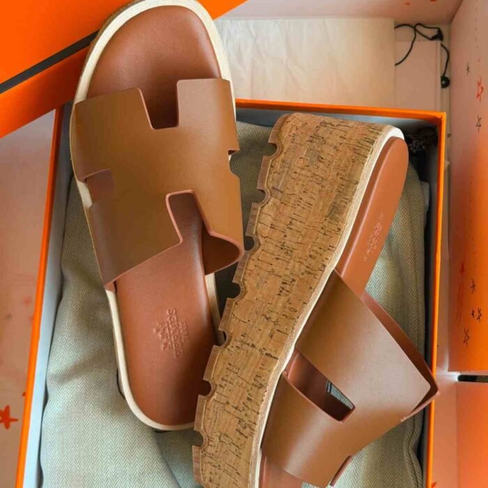 Hermes Eze 30 Sandal calfskin Leather with Natural Cork Heel