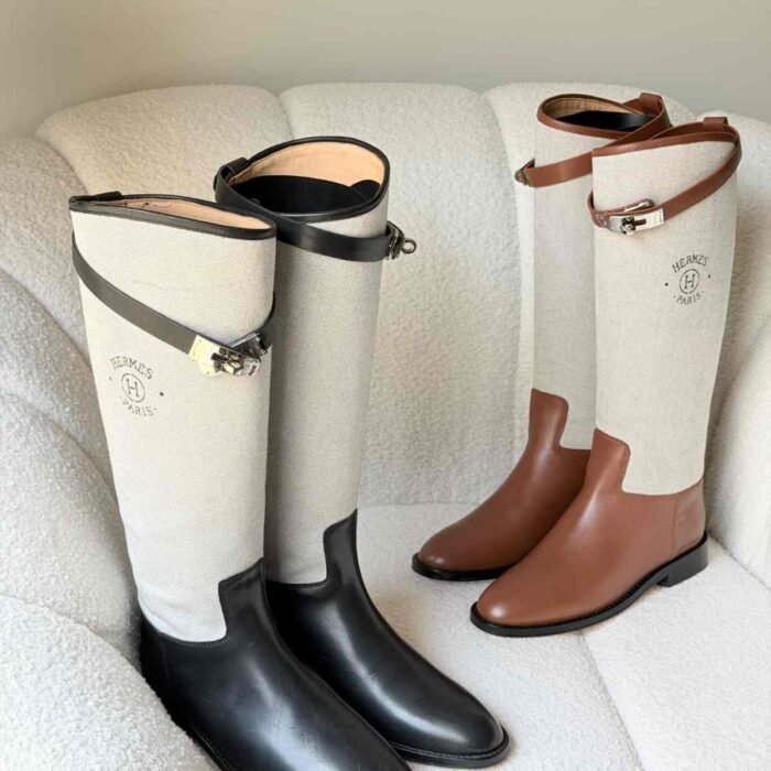 Hermes Jumping Supple Boot Printed Toile and Leather