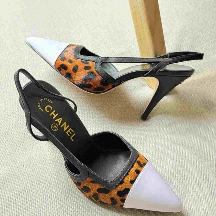 Chanel Slingback Pumps Lambskin & Mixed Fibers Brown, Black, and White color